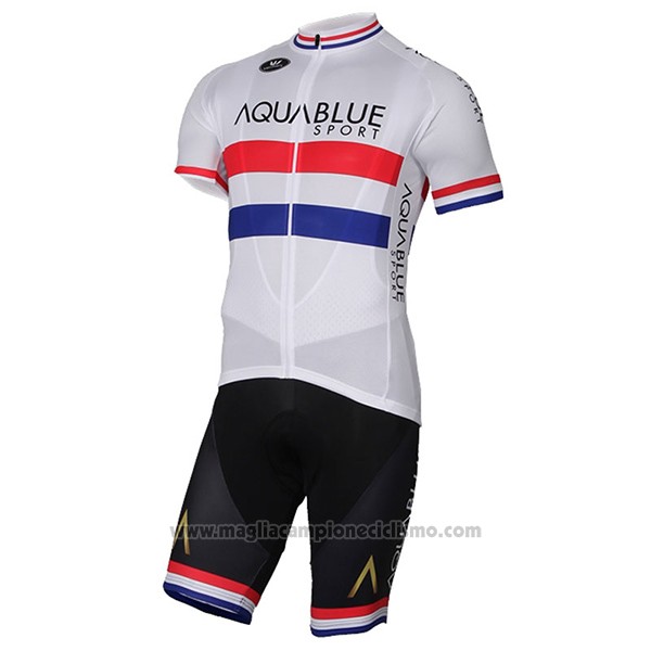 2017 Abbigliamento Ciclismo Aqua Blue Sport Campione British Bianco Manica Corta e Salopette